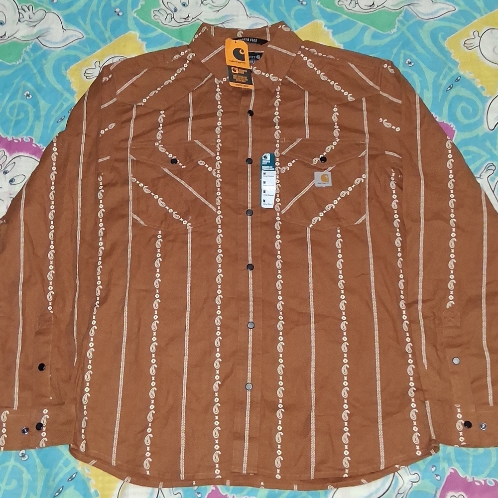 New Carhartt Montana Rugged Flex Relaxed Fit Pearl Snap Long Sleeve Buttoj Up